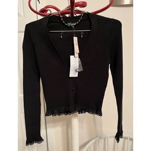 NWT VS for love & lemons Cropped Ribbed & Lace Sweater Size S